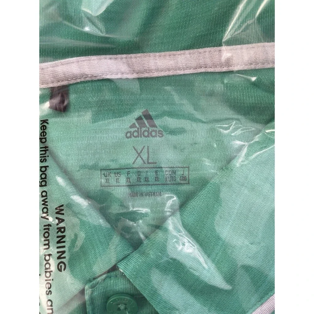 Adidas Polo Shirt Men Size XL Green Gray Color Block Short Sleeve Golf